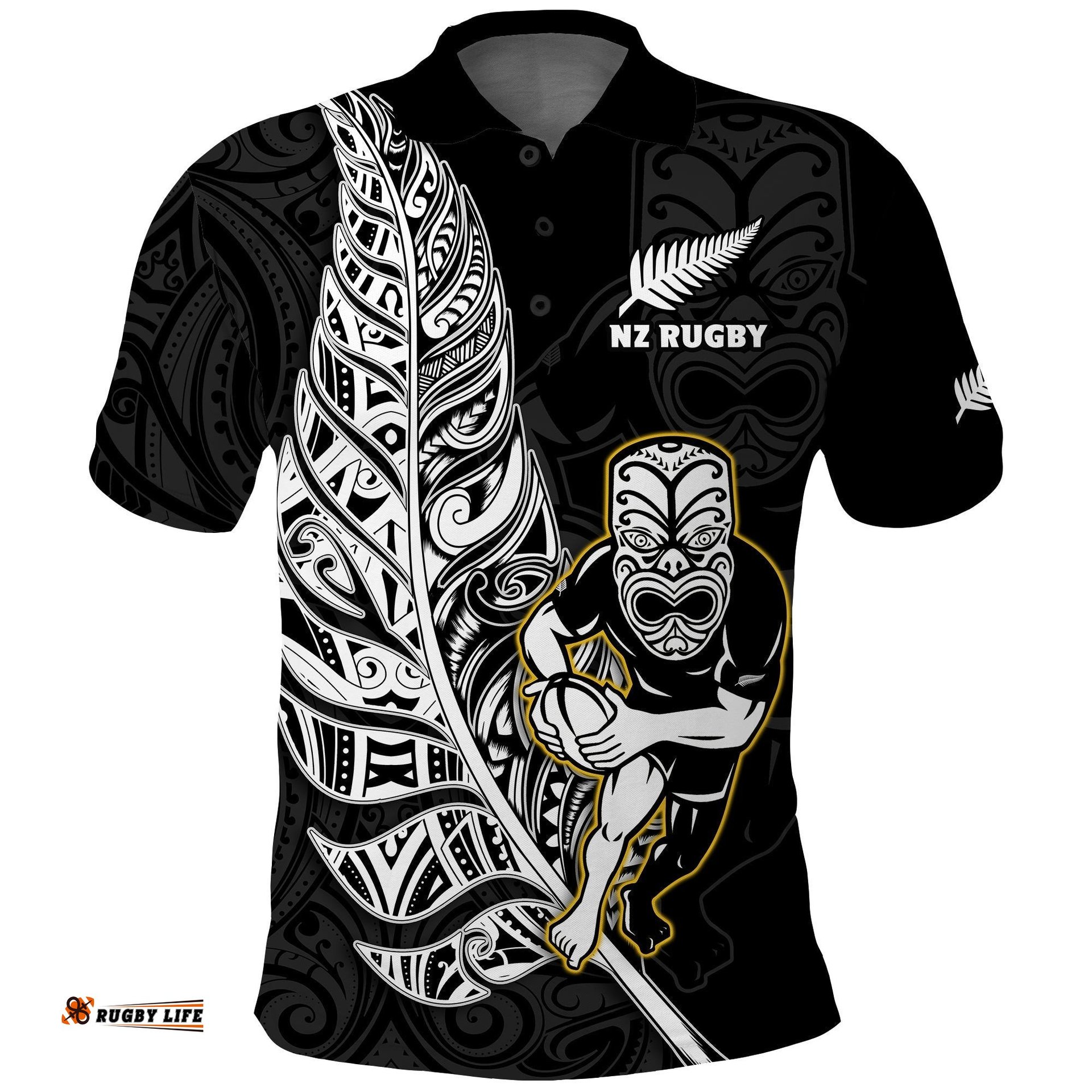 Custom Text And Number New Zealand Silver Fern Rugby Polo Shirt All Black Maori Version Black Amazing Aussie
