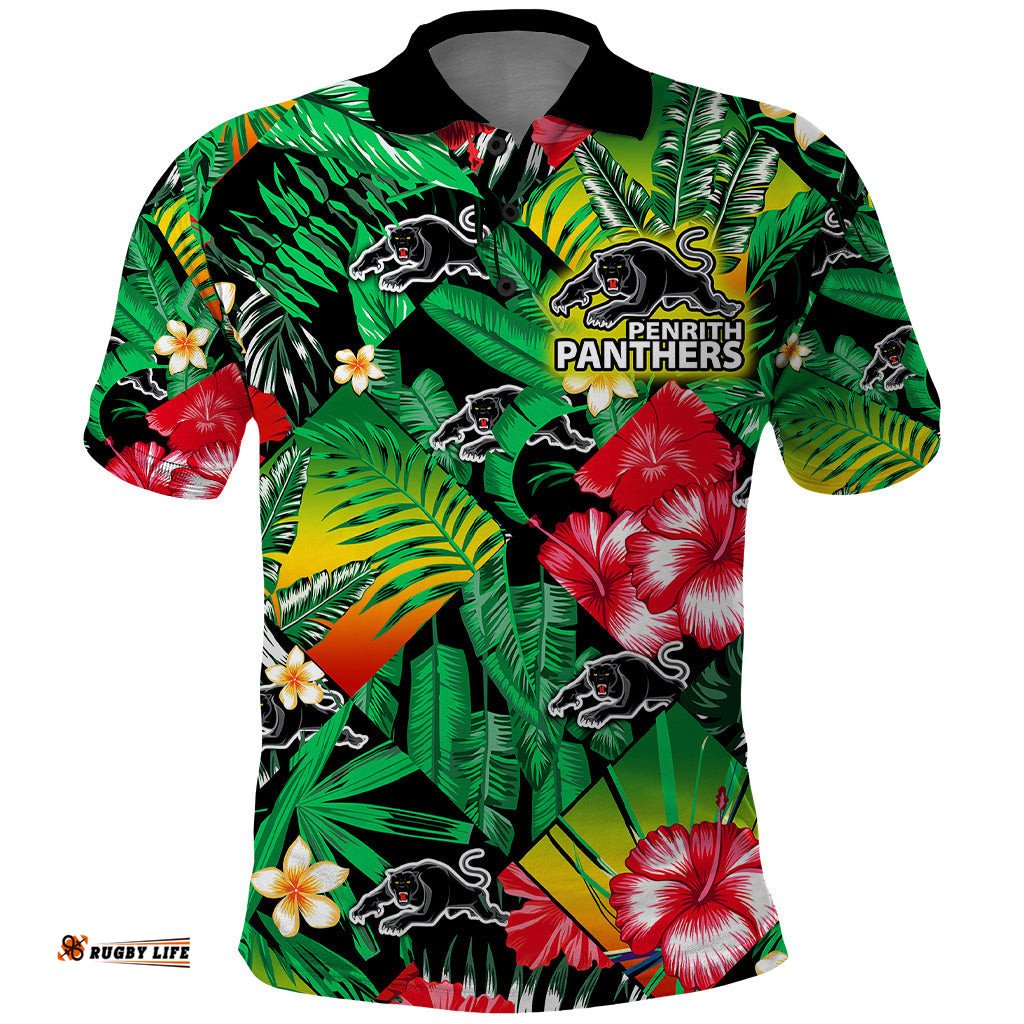 Custom Personalised Panthers Rugby Polo Shirt Fashion Tropical Jungle Flowers