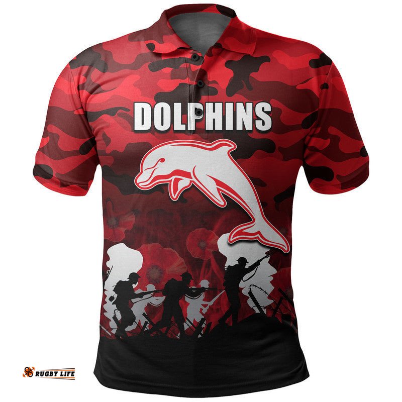 Custom Personalised NRL Anzac Day Polo Shirt Dolphins Army Style Amazing Aussie