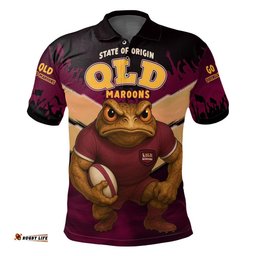 Queensland Maroons Polo Shirt - Custom State Of Origin Go QLD Maroons Football Cane Toad Mascot Polo Shirt