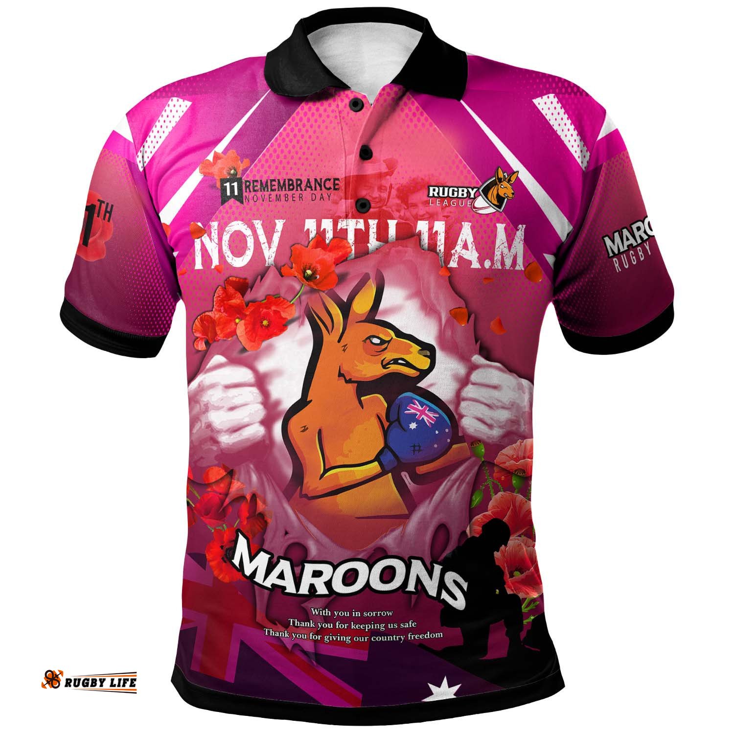 Maroons Rugby Polo Shirt - Custom Maroons Remembrance Day Lest We Forget Poppies Polo Shirt Amazing Aussie