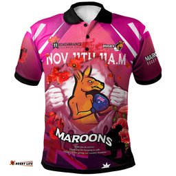 Maroons Rugby Polo Shirt - Custom Maroons Remembrance Day Lest We Forget Poppies Polo Shirt Amazing Aussie