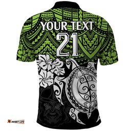 Custom Raiders Rugby Polo Shirt Canberra Hibiscus and Turtle With Polynesian Pattern