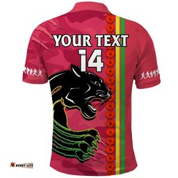 Custom Text And Number Panthers Rugby ANZAC Polo Shirt Aboriginal Mix Poppy Camouflage Pink Amazing Aussie