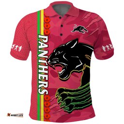 Custom Text And Number Panthers Rugby ANZAC Polo Shirt Aboriginal Mix Poppy Camouflage Pink Amazing Aussie