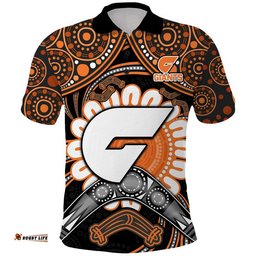 Giants Football Polo Shirt Boomerang Indigenous Dots Amazing Aussie