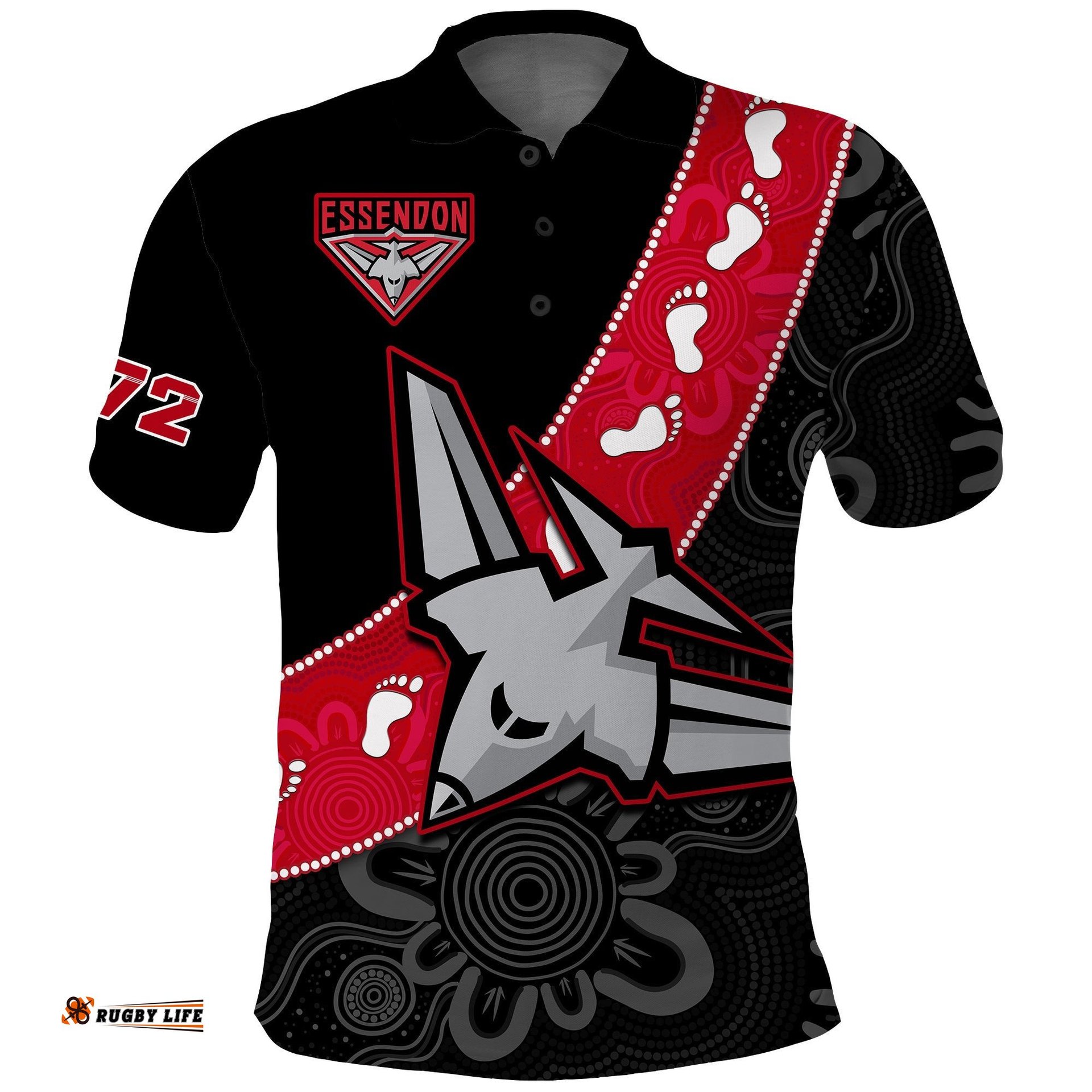 Essendon Football Polo Shirt Go Bombers 1872 Aboriginal Art Amazing Aussie