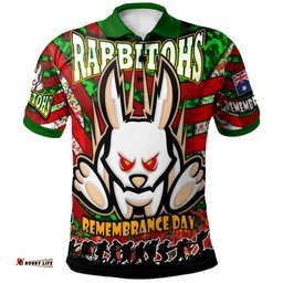 Rabbitohs Rugby Polo Shirt - Custom Rabbitohs Remembrance Day And Poppies Polo Shirt Amazing Aussie