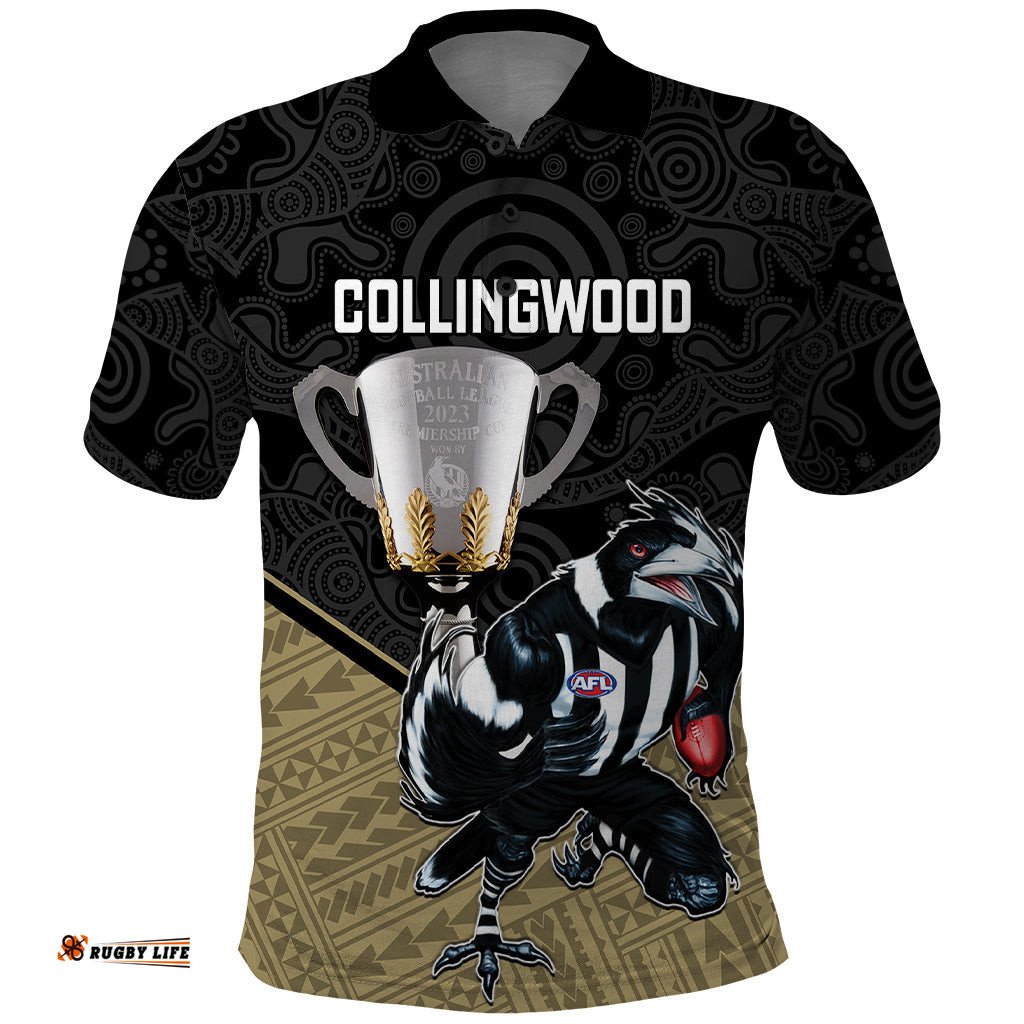 Personalised Collingwood Football Polo Shirt Magpies Go Champions 2023 Polynesian Indigenous Art