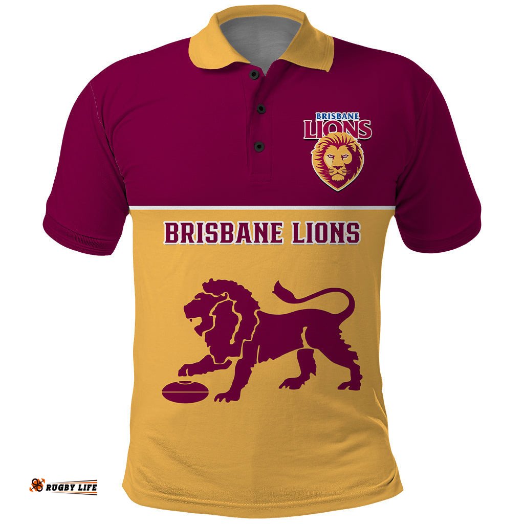 Personalised Brisbane Lions Football 2023 Polo Shirt Sporty Gold Version