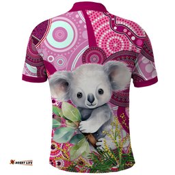 Personalised Australia Polo Shirt Cute Koala With Golden Wattle Indigenous Art