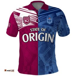 Custom Text And Number Blues and Maroons Rugby Polo Shirt State of Origin NSW Combine QLD Sporty Style 2023