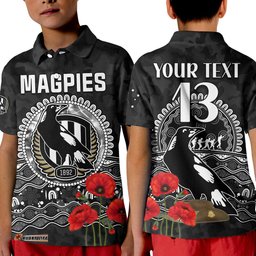 Custom Text and Number Magpies Football ANZAC Day Polo Shirt Speical Poppy mix Aboriginal Amazing Aussie