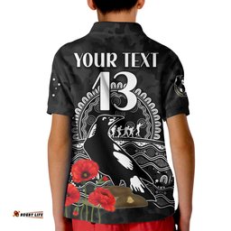 Custom Text and Number Magpies Football ANZAC Day Polo Shirt Speical Poppy mix Aboriginal Amazing Aussie