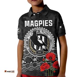 Custom Text and Number Magpies Football ANZAC Day Polo Shirt Speical Poppy mix Aboriginal Amazing Aussie