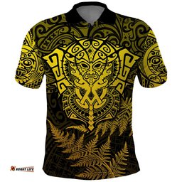 New Zealand Rugby Polo Shirt Silver Fern All Black Mix Ta Moko Gold Style