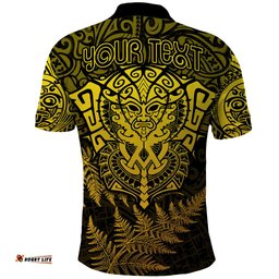 New Zealand Rugby Polo Shirt Silver Fern All Black Mix Ta Moko Gold Style