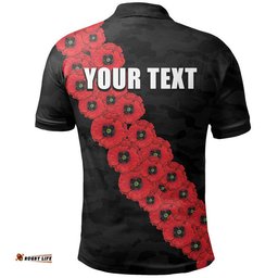 Custom Personalised AFL Bombers Polo Shirt Anzac Day Poppy Flowers Jersey Amazing Aussie