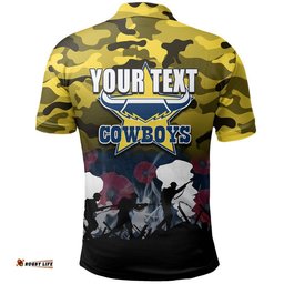 Custom Personalised NRL Anzac Day Polo Shirt Cowboys Army Style Amazing Aussie