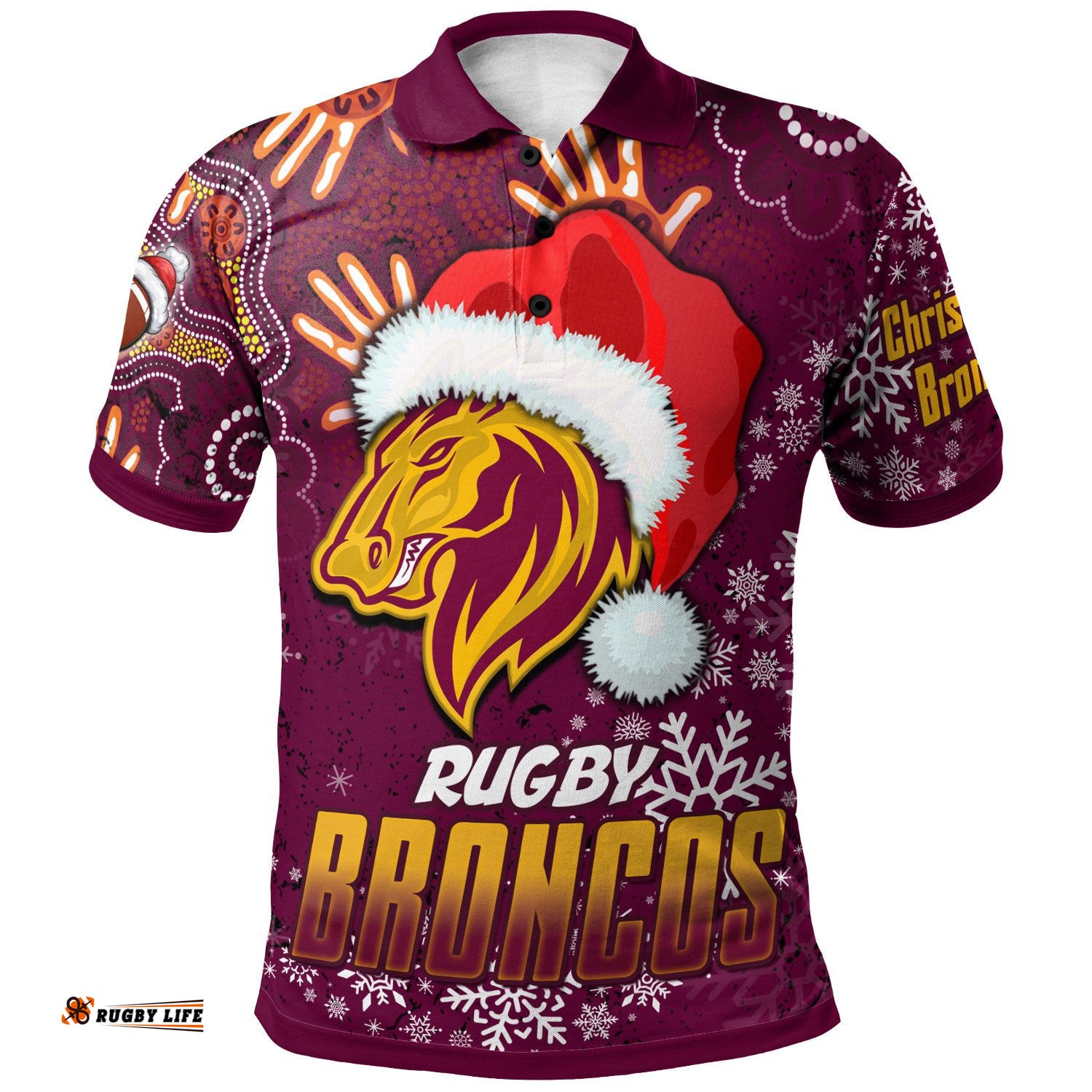 Broncos Rugby Polo Shirt - Custom Christmas Santa Hat Horse Rugby Ball Polo Shirt Amazing Aussie