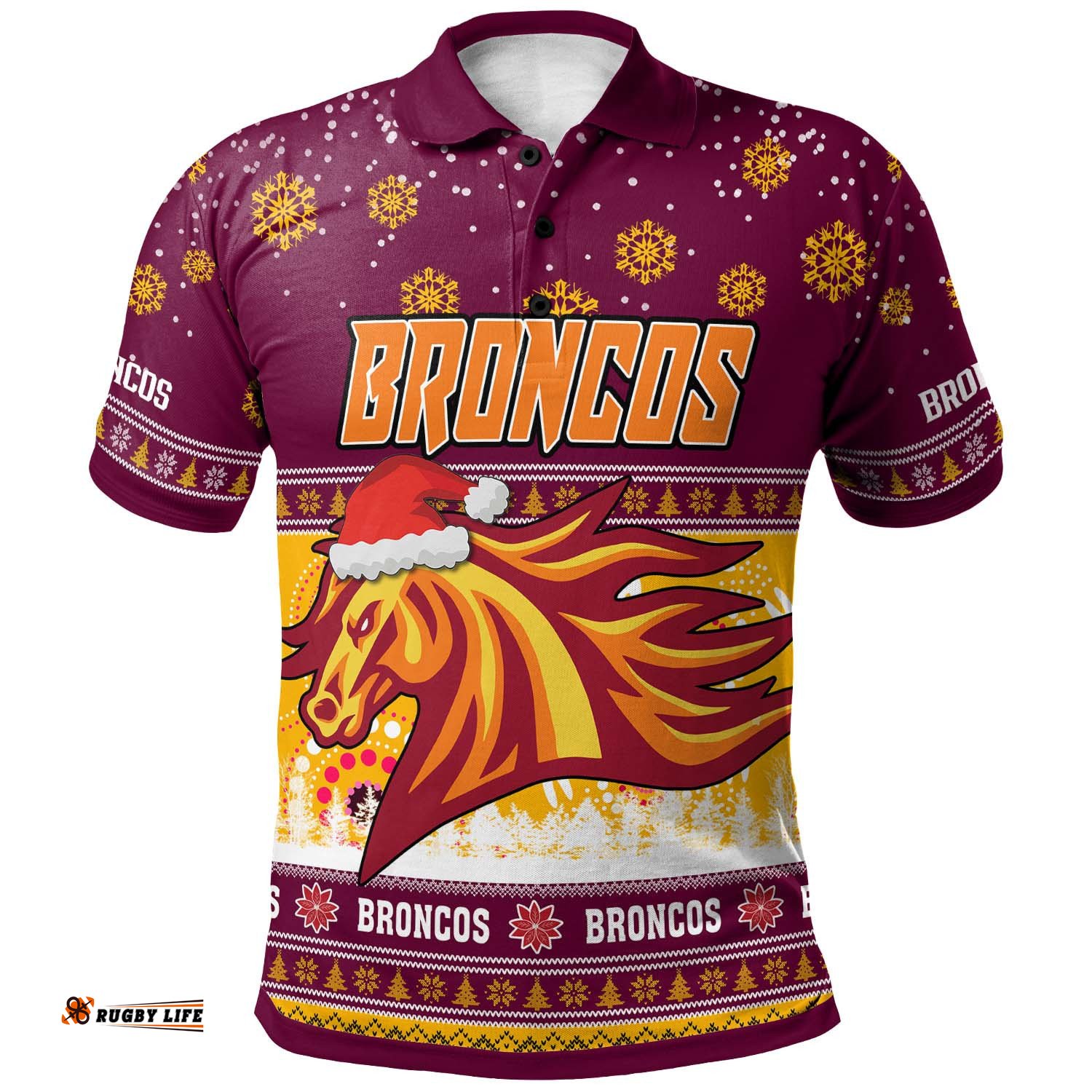 Broncos Rugby Christmas Polo Shirt - Custom Broncos Ugly Christmas And Aboriginal Patterns Polo Shirt Amazing Aussie