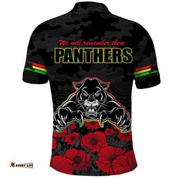 Panthers Rugby ANZAC Polo Shirt Angry Panther Camouflage With Poppy Amazing Aussie