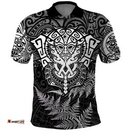 Personalised New Zealand Rugby Polo Shirt Silver Fern All Black Mix Ta Moko White Style