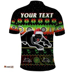 Custom Personalised Penrith Panthers Christmas Polo Shirt The Riff Aboriginal Art Merry Xmas Amazing Aussie