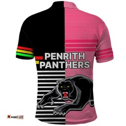 Penrith Panthers Rugby Polo Shirt Proud The Panthers Comeback Black and Pink