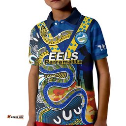 Eels Rugby ANZAC 2023 Polo Shirt Aboriginal Mix Poppy Lest We Forget Amazing Aussie