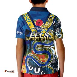 Eels Rugby ANZAC 2023 Polo Shirt Aboriginal Mix Poppy Lest We Forget Amazing Aussie