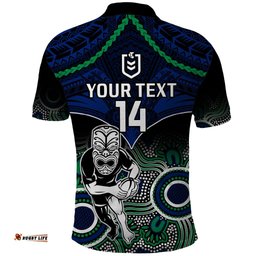 Personalised Warriors Rugby Polo Shirt NZ Aboriginal Mix Polynesian Pattern