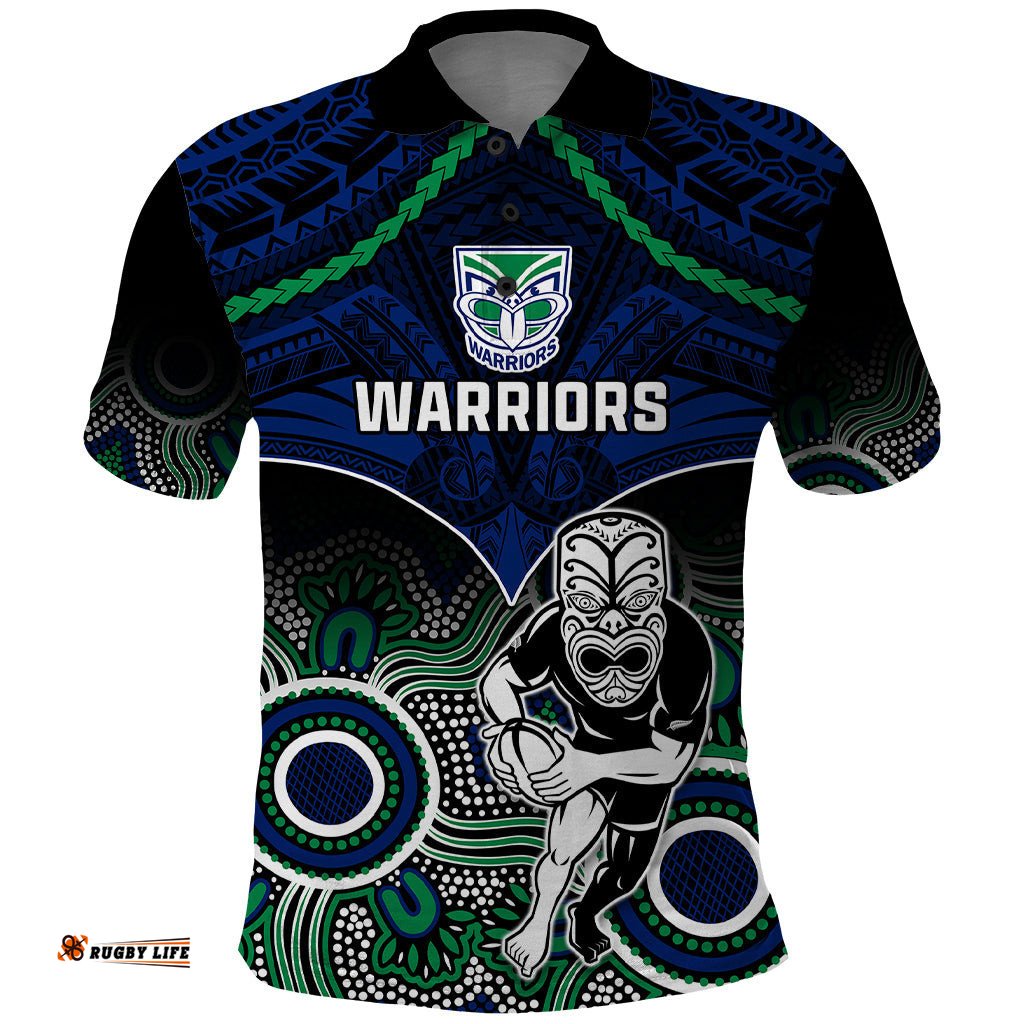 Personalised Warriors Rugby Polo Shirt NZ Aboriginal Mix Polynesian Pattern