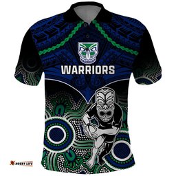 Personalised Warriors Rugby Polo Shirt NZ Aboriginal Mix Polynesian Pattern