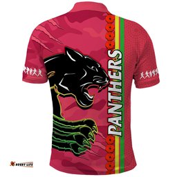 Panthers Rugby ANZAC Polo Shirt Aboriginal Mix Poppy Camouflage Pink Amazing Aussie