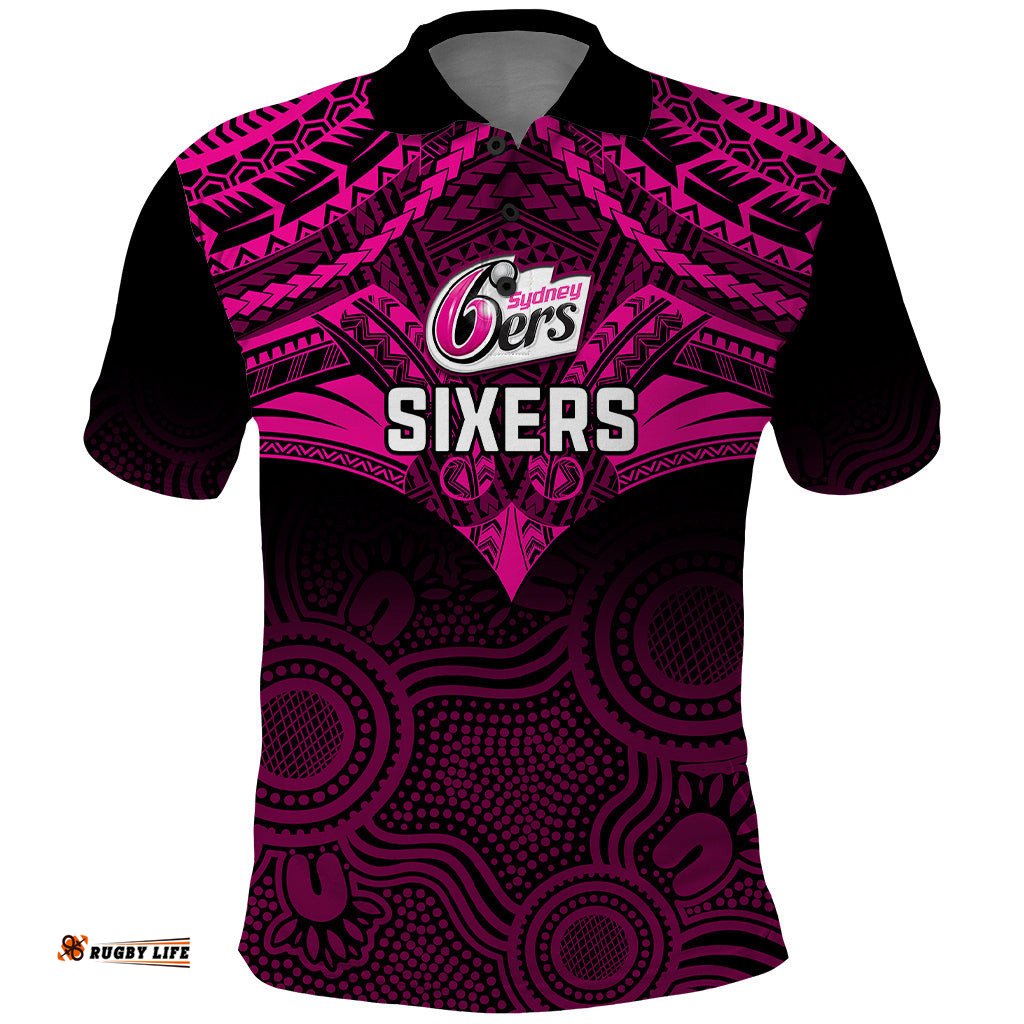 Custom Sydney Sixers Cricket Polo Shirt 2023 Unique Indigenous Art Mix Polynesian Pattern
