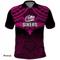 Custom Sydney Sixers Cricket Polo Shirt 2023 Unique Indigenous Art Mix Polynesian Pattern