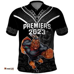 Custom Warriors Permier 2023 Polo Shirt The Wahs Mascot with Maori Tattoo