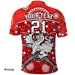 Custom Personalised Dragons Rugby Polo Shirt Boomerang Indigenous Dots Amazing Aussie