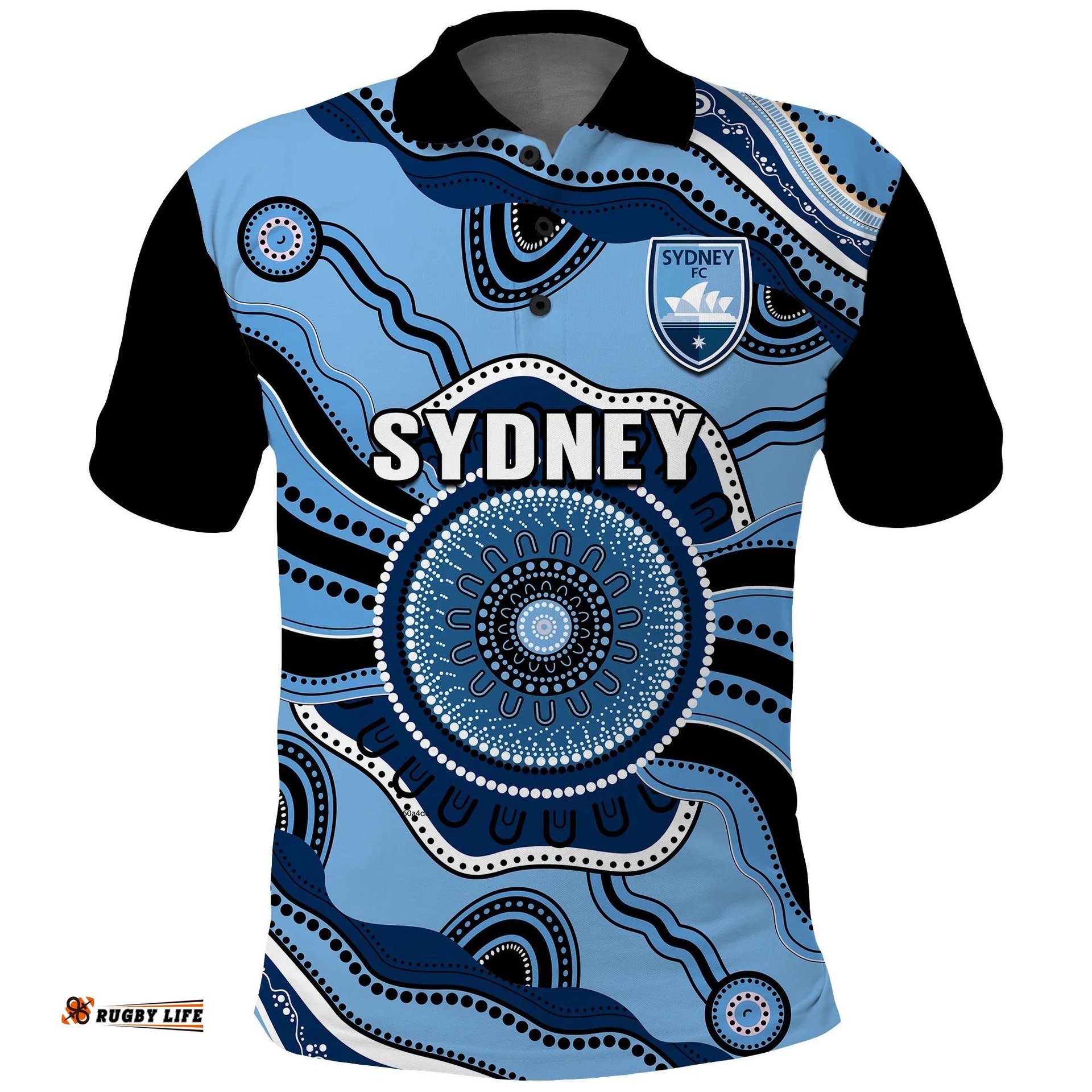 Sydney Football Polo Shirt Aboriginal Go Sky Blues Art Amazing Aussie