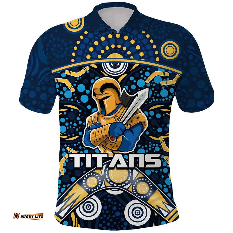 Titans Rugby Polo Shirt Boomerang Indigenous Dots Amazing Aussie