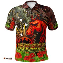 Australia Brisbane Rugby Custom Polo Shirt - Anzac Brisbane with Remembrance Poppy and Indigenous Patterns Polo Shirt Amazing Aussie