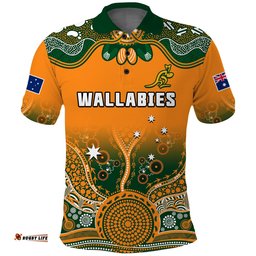 Custom Text And Number Australia Rugby Polo Shirt Wallabies Kangaroo Orange Aboriginal Amazing Aussie