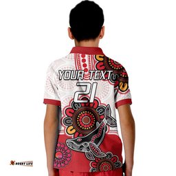 Custom Personalised Dolphins Rugby Polo Shirt Indigenous Circles and Waves White Amazing Aussie