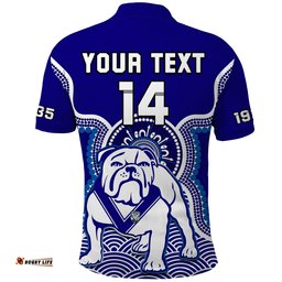 Custom Text And Number Bulldogs Rugby Polo Shirt Canterbury Bankstown 1935 Indigenous Artsy Amazing Aussie