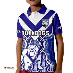 Custom Text And Number Bulldogs Rugby Polo Shirt Canterbury Bankstown 1935 Indigenous Artsy Amazing Aussie