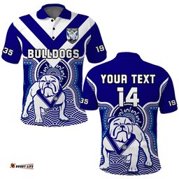 Custom Text And Number Bulldogs Rugby Polo Shirt Canterbury Bankstown 1935 Indigenous Artsy Amazing Aussie