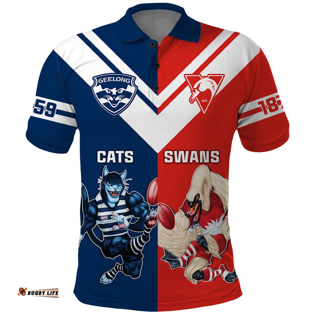Personalised Swans And Cats Football Polo Shirt Sydney Mix Geelong Sporty Version