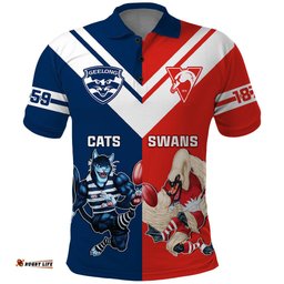 Personalised Swans And Cats Football Polo Shirt Sydney Mix Geelong Sporty Version