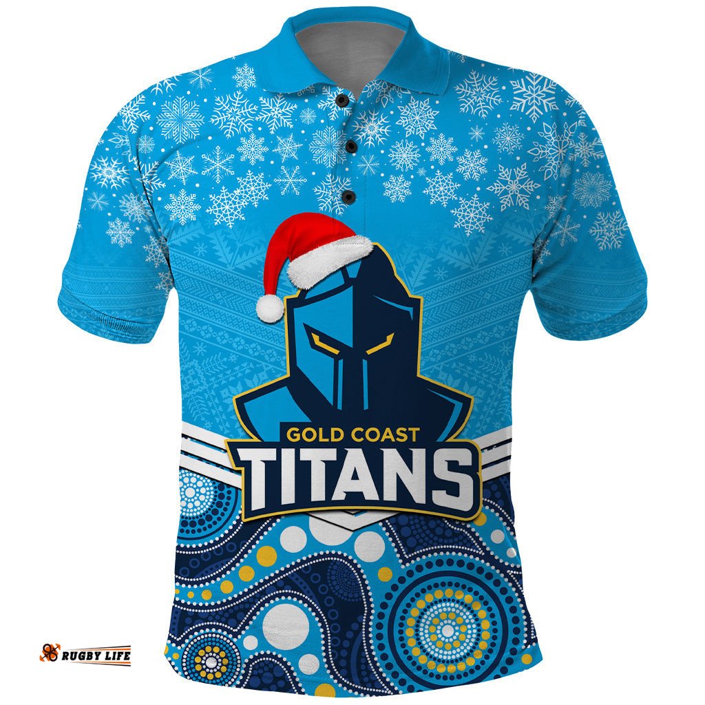 Custom Titans Rugby Christmas Polo Shirt Merry Xmas 2023 Mix Aboriginal Art